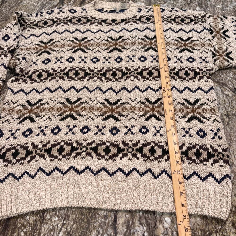Vintage Grandpa Sweater Fair Isle Fieldmaster Knit Mens XLT Tan Brown Navy - Picture 6 of 11